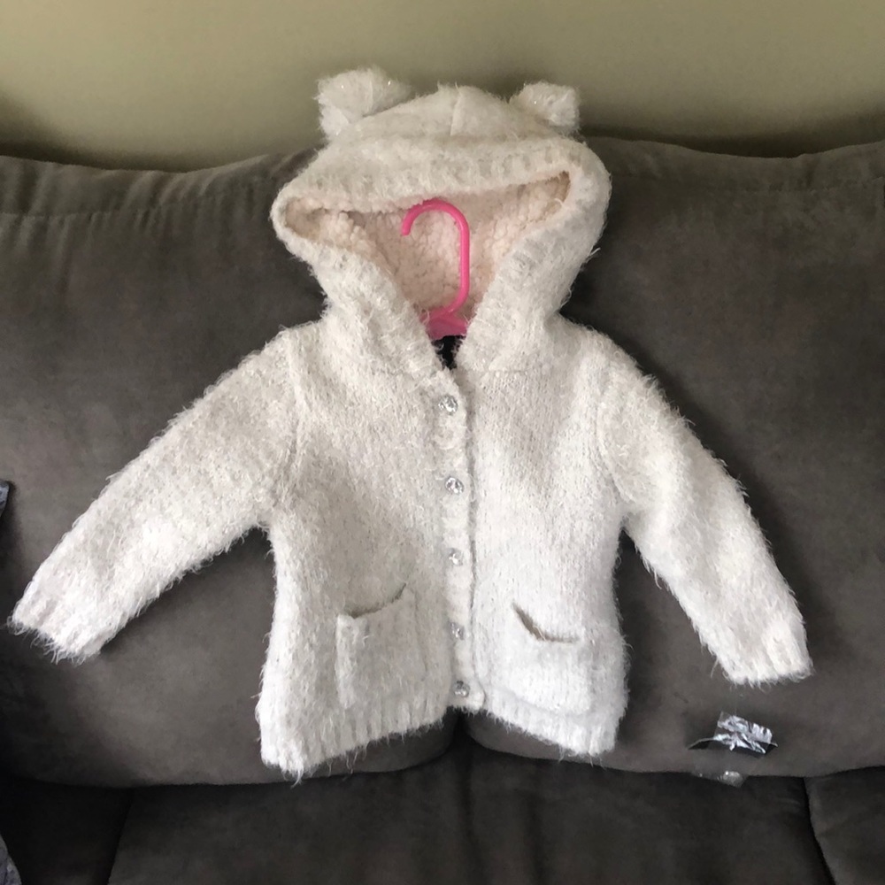 12 Month silver and white cozy button up sweater